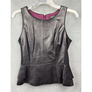 White House Black Market Leather Peplum Top Size 2 Black Sleeveless